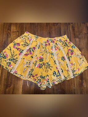 Showpo Mustard Floral Lace-Trim Shorts